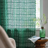 Yeknu American Style Dark Green Vintage Hollowing Crochet Patchwork Window Curtain Blackout Drapes for Living Room Study Curtain