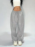 Yeknu Casual Gray Sweatpants Women Wide Leg Black Joggers Classic Baggy Streetwear Female Oversized Sports Trousers All-match