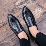 Yeknu Hot Fashion Men's Crocodile OR Checked Pattern Leather Shoes Business Shoes Slip-on Dress Shoes Luxury Goods Summer Black Loafer