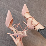 Yeknu Four Seasons Women's Suede High Heels 9cm Pointed Stiletto Fashion Sexy Black Wedding Shoes Nude Bridal Shoes