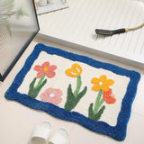 Yeknu Floral Tufting Bathroom Mat Soft Tulip Bedside Foot Carpet Rug Floor Pad Bedroom Doormat Aesthetic Home Room Tidy Decor