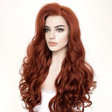 Yeknu 360 Ginger Copper Brown Color Body Wave Glueless Systhetic Hair Wigs with Baby Hair Long Easy Daily Wear Cheap Lace Front Wigs