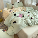 Yeknu Bedding Set Super Soft Washed Cotton Towel Embroidery Duvet Cover Four Piece Set - Lucky Cat Series