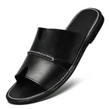 Yeknu Fashion Leather Slippers for Men Luxury Leather Sandals Summer Casual Slip On Leather Shoes Man Ultra Soft Solid Cowhide Slides