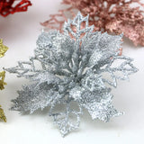 Yeknu (10pcs) Artificial Christmas Tree Flower Glitter Decorations Xmas Ornaments New Year Gift