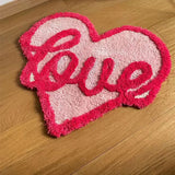 Yeknu Pink Tufted Rug Heart Letter Rugs Living Area Bedroom Floor Non-Slip Mat Kids Room Home Decor Love Carpet