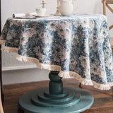 Yeknu Round Retro Pastoral Tablecloth Square European American Cotton Linen Dining Table Tassel Cover Tea Table Writing Desk Table Mat