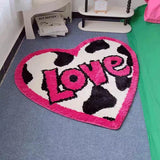 Yeknu Pink Tufted Rug Heart Letter Rugs Living Area Bedroom Floor Non-Slip Mat Kids Room Home Decor Love Carpet