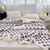 Yeknu Checkerboard Plaid Lamb Blanket Soft Thick Fluffy Warm Nap Blanket Double Sided Velvet Blanket Sofa Cover Bed Cover Bedspread