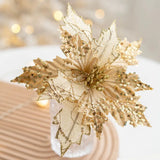 Yeknu 1PC Christmas Gold Silver Imitation Flower Xmas Tree Sequins Artificial Flowers DIY Ornaments for Festival Party New Year Decor