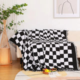 Yeknu Vintage Checkered Woven Throw Blanket for Sofa Couch Bed Outdoor Camping Picnic Mat Jacquard Bedspread Retro Plaid Tablecloth