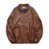 Yeknu Pu Leather Jacket Men Brown Retro Motorcycle Jacket Autumn Korean Fashion Fried Street Loose Zipper Bomber Jacket Learher Coats