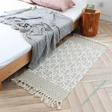 Yeknu Luxurious Bohemian style cotton linen soft carpet handmade tassel carpet living room bedside mat