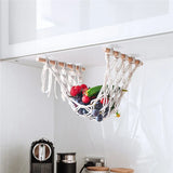 Yeknu Hand-Woven Macrame Vegetable Hammock Net Under Cabinet Fruit Hanging Basket Kitchen Storage Organizer Hanging MiniTapestry Decor