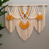 Yeknu Handwoven Macrame Tapestry  Wall Hanging Tapetry Bohemia Tassel Curtain Tapestry with Wooded Stick  Boho Decorn Stick
