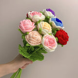 Yeknu Finished Knitting Crochet Flowers Wedding Bridal Artificial Flower Bouquet Valentine's Day Gift Hand-Knitted Woven Rose Flower