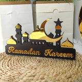 Yeknu Ramadan Kareem Table Ornament Wooden Acrylic Eid Mubarak Moon Star Castle DIY Tabletop Decoration Islamic Party Home Decor