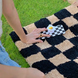 Yeknu Retro Checkerboard Thickened Tufting Carpet Luxurious Fluffy Soft Plush Entry Door Mat  Bathroom Anti Slip Rug Bedside Foot Mat