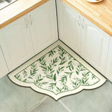 Yeknu Chinese Kitchen Corner Carpet Floral Leaf PVC Rug Fan-shaped Irregular Door Mat Retro Elegant Water-absorbing Floor Mat Alfombra