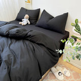 Yeknu Black Bedding Set Soft Bed Linen Set Washed Cotton Duvet Cover Pillowcase and Bedsheet постельное бельё набор Home Bedclothes