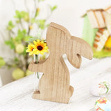 Yeknu Cute Easter Rabbit Wooden Vase Floral Arrangement Container Small DIY Rabbit Statue Wooden Bunny Flower Pot Living Room