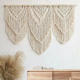 Yeknu Handwoven Macrame Tassel Pendant Wall Hanging  Tapestry  with  Wooden Stick Hand-Woven Bohemia Tassel Curtain Tapest