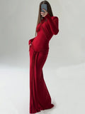 Yeknu Fashion Bandage Tie Knot Tunics Long Dresses for Women 2024 Elegant Chic High Waist Bodycon Long Sleeve Red Party Evening Dress