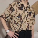 Yeknu Summer Thin Silky Soft Polyester Short Sleeve Men Floral Print Shirt Hawaiian Retro Print Loose Modern Trend Korean Shirts