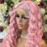 Yeknu Synthetic Pink Deep Wave Lace Front Wig With Baby Hair Factory Price Curly Wigs For Black Women Daily Wear Use Lace wigs