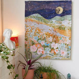 Yeknu Night Hill Flowers Tapestry