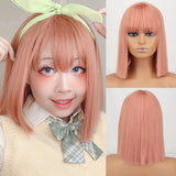 Yeknu Short Orange Straight Bob Wig Synthetic Wigs For Women With Bangs Daily Cosplay Hair Heat Resistant