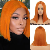 Yeknu Short Orange Straight Bob Wig Synthetic Wigs For Women With Bangs Daily Cosplay Hair Heat Resistant