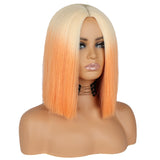 Yeknu Short Bobo Wig Synthetic Wigs For Women Golden Orange Straight Ombre Heat Resistant Lolita Cosplay Party Hair