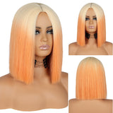 Yeknu Short Orange Straight Bob Wig Synthetic Wigs For Women With Bangs Daily Cosplay Hair Heat Resistant