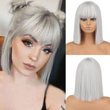 Yeknu Short Orange Straight Bob Wig Synthetic Wigs For Women With Bangs Daily Cosplay Hair Heat Resistant