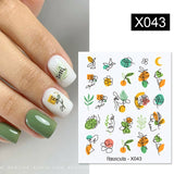 Yeknu 1Pc Spring Water Nail Decal And Sticker Flower Leaf Tree Green Simple Summer DIY Slider For Manicuring Nail Art Watermark