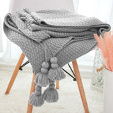 Yeknu Nordic Knitted Blanket for Sofa Shawl Macrame Tassel Pompom Knitted Bedspread Blanket