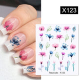 Yeknu 1Pc Spring Water Nail Decal And Sticker Flower Leaf Tree Green Simple Summer DIY Slider For Manicuring Nail Art Watermark