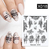 Yeknu 1Pc Spring Water Nail Decal And Sticker Flower Leaf Tree Green Simple Summer DIY Slider For Manicuring Nail Art Watermark