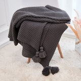 Yeknu Nordic Knitted Blanket for Sofa Shawl Macrame Tassel Pompom Knitted Bedspread Blanket