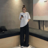 Yeknu Retro Solid Color Wild Straight Wide Leg Pants Female Spring New Korean Fashion High Waist Casual Long Pants