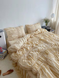 Yeknu Ins Style Korean Simple Quilt Cover Design Handmade Bubble Fold Pure Cotton 4-Piece Set Princess Style Bedding Home Textile