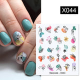 Yeknu 1Pc Spring Water Nail Decal And Sticker Flower Leaf Tree Green Simple Summer DIY Slider For Manicuring Nail Art Watermark