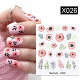 Yeknu 1Pc Spring Water Nail Decal And Sticker Flower Leaf Tree Green Simple Summer DIY Slider For Manicuring Nail Art Watermark