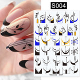 Yeknu 1 Sheet 3D Nail Sticker Blooming Ink Marble Flower Leaves Line Sliders French Tip Nails Decals Sticker DIY Decoration