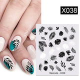 Yeknu 1Pc Spring Water Nail Decal And Sticker Flower Leaf Tree Green Simple Summer DIY Slider For Manicuring Nail Art Watermark