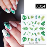 Yeknu 1Pc Spring Water Nail Decal And Sticker Flower Leaf Tree Green Simple Summer DIY Slider For Manicuring Nail Art Watermark