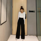 Yeknu Retro Solid Color Wild Straight Wide Leg Pants Female Spring New Korean Fashion High Waist Casual Long Pants