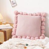 Yeknu Pompom Ball Cushion Cover Vintage Yellow Ivory Pink Green Pillow Cover Knit 43cm*43cm Zip Open Home Decoration Sofa Bed