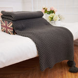 Yeknu Nordic Knitted Blanket for Sofa Shawl Macrame Tassel Pompom Knitted Bedspread Blanket